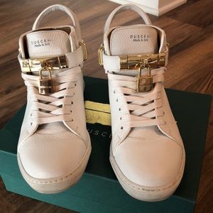 Busemi white leather high top sneakers
